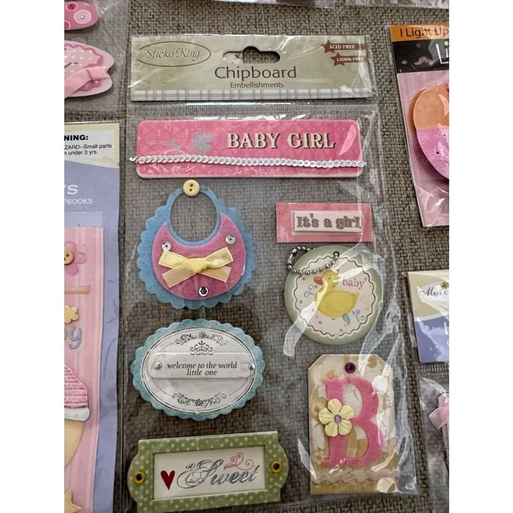 NWT Assorted Baby Girl Sticker and Embellishment Lot - Pink